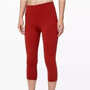 Lululemon Leggings Womens 4 Red Orange Speed Up Crop Running Athletic Pockets